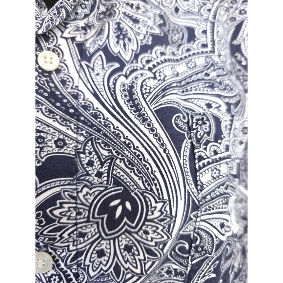 VTG Lauren Ralph Lauren Paisley Print Button Down Shirt Tunic Blue Wht SZ M 3/4 - Picture 3 of 10